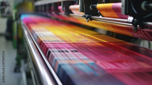 Vibrant Colors Dance on a Printing Press, Creating Vivid Patterns