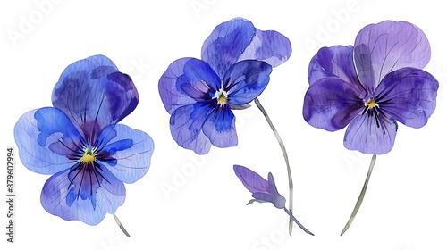 Watercolor Painting of Purple Pansies