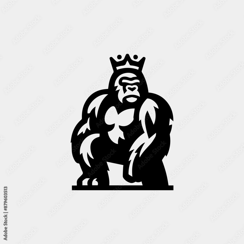 Obraz premium King Kong king logo icon illustration in vector design. Bold and striking graphic for branding and creative projects.
