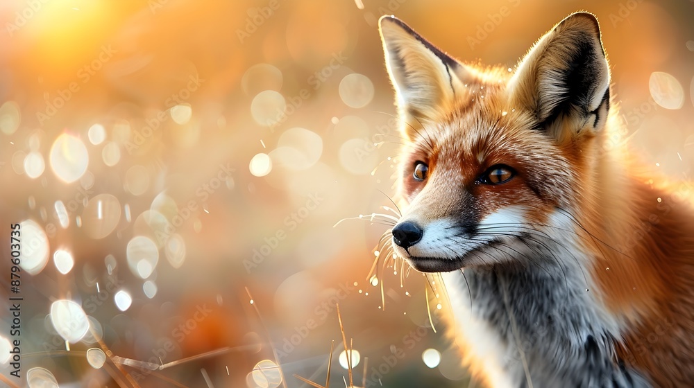 Fototapeta premium Alert Red Fox with Maple Syrup Dripping on Its Ear in Autumn Forest