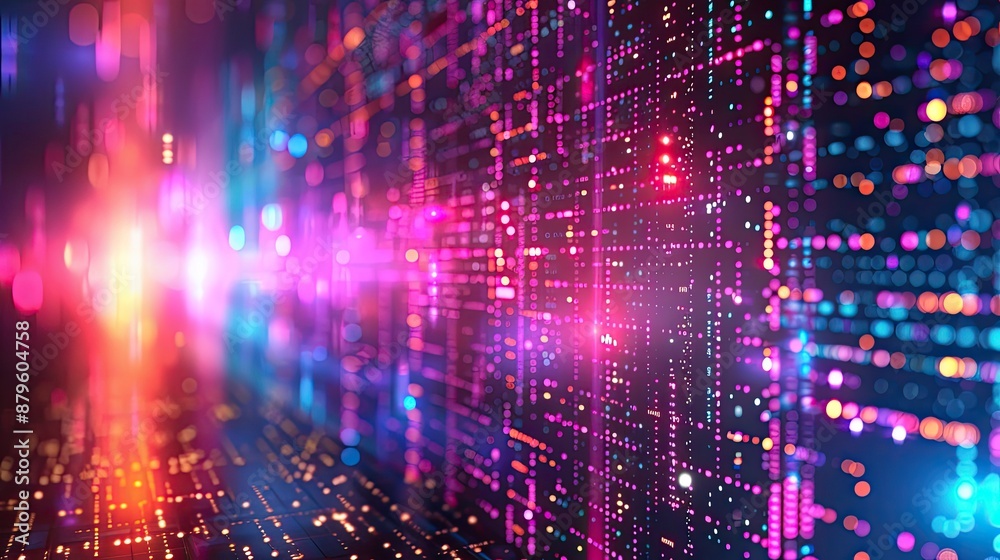 Fototapeta premium A colorful, abstract image of a cityscape with a bright blue sky. The image is full of bright colors and has a futuristic feel to it