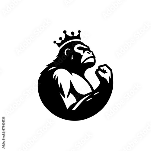 King Kong with royal crown logo icon illustration in vector design. Bold and majestic graphic for branding and creative projects.