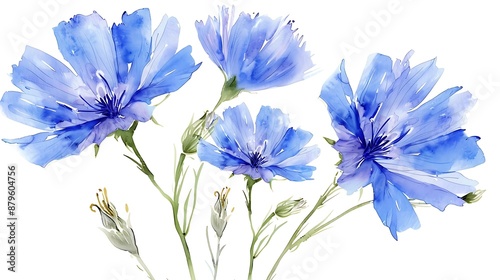 Watercolor Bluebells on White Background