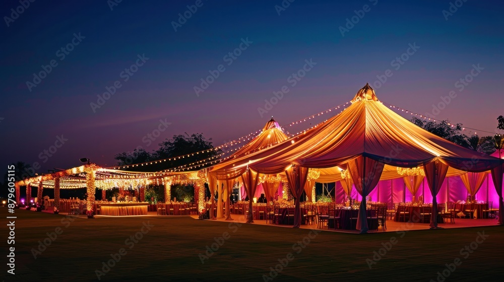 Under the shimmering night sky, the wedding tents burst with vibrant hues, creating a mesmerizing canopy for an unforgettable celebration. Under the shimmering night sky, the wedding tents burst with vibrant hues, creating a mesmerizing canopy for an unforgettable celebration.