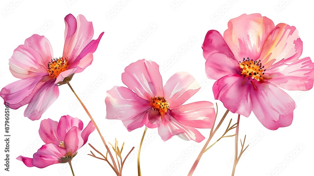 Watercolor Cosmos Flowers Watercolor Cosmos Flowers
