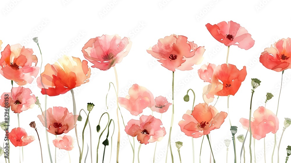 Naklejka premium Watercolor Poppy Flower Illustration