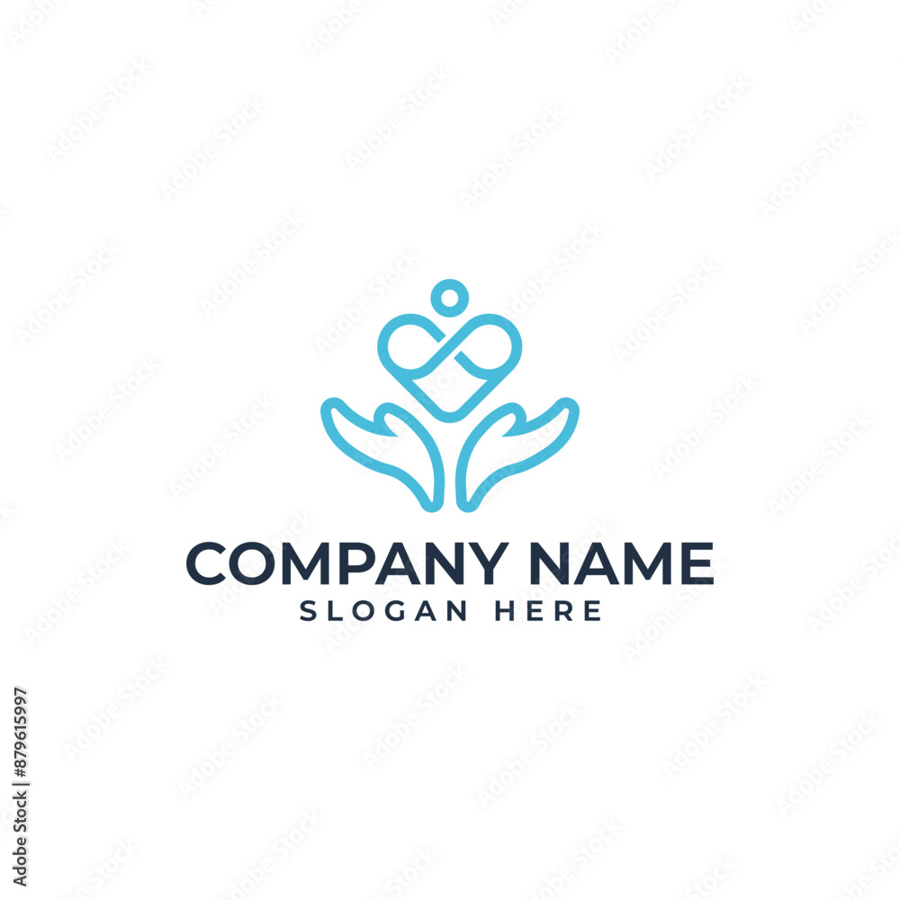 The Heart love and encompass logo showing the infinity love and 2 open hand represent caring in soft aqua color lineart The Heart love and encompass logo showing the infinity love and 2 open hand represent caring in soft aqua color lineart