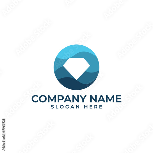 Free Download The Lettermark O Jewelry logo with the diamond is in the negative space with the ocean theme in navy blue and light blue color - GFXLoad