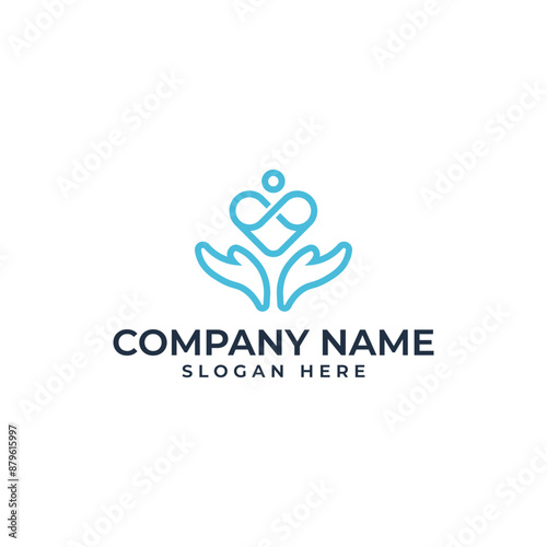 The Heart love and encompass logo showing the infinity love and 2 open hand represent caring in soft aqua color lineart
