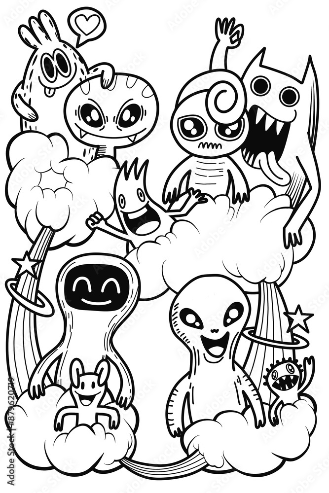 Hand-drawn illustrations, monsters doodle, Hand Drawn cartoon monster ...