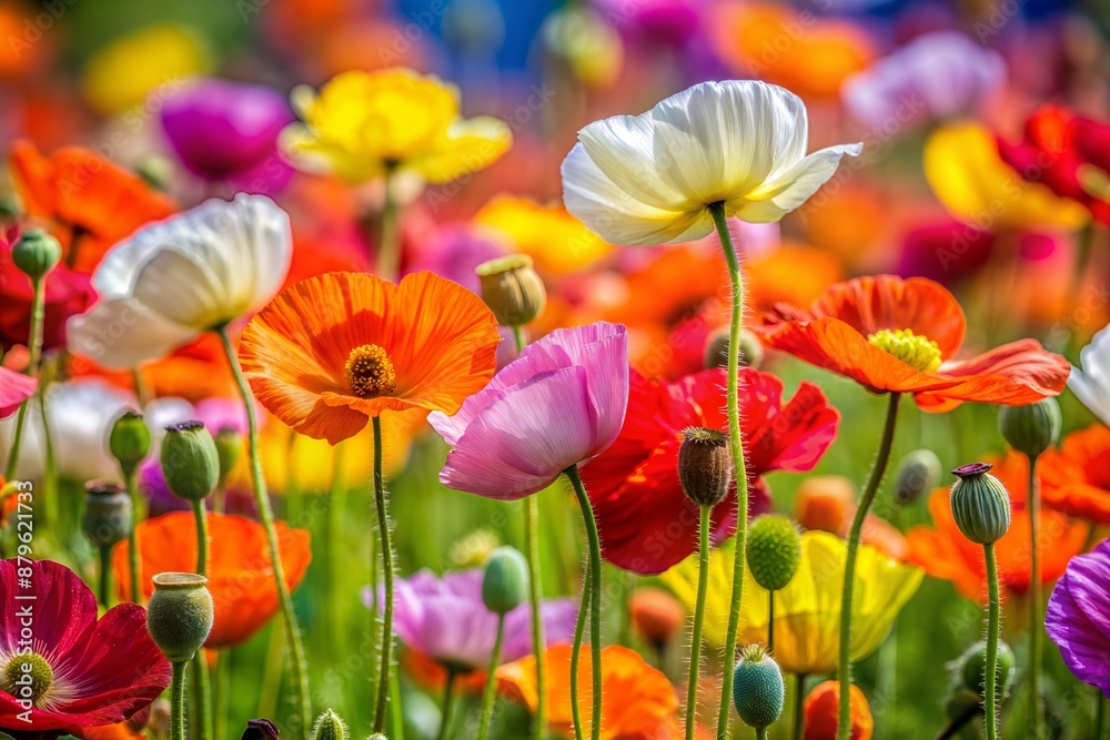 Colorful Poppy Flowers Blooming in a Summer Field Colorful Poppy Flowers Blooming in a Summer Field