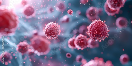 3D rendering of tumor microenvironment with cancer cells TCells and nanoparticles. Concept Tumor Microenvironment, Cancer Cells, TCells, Nanoparticles, 3D Rendering photo