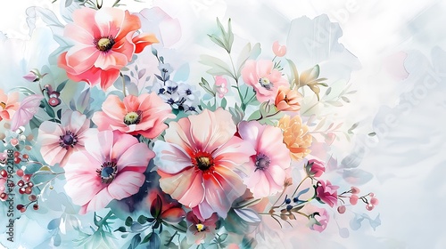 Wallpaper Mural Watercolor Floral Bouquet Torontodigital.ca