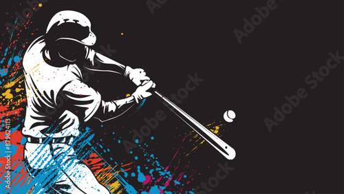 Baseball player. Baseball cap. Hitter swinging with bat. Abstract isolated vector silhouette. 