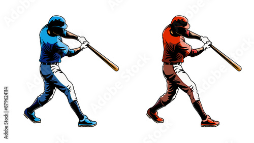 Baseball player. Baseball cap. Hitter swinging with bat. Abstract isolated vector silhouette. 