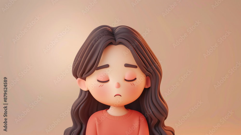 Sad stressed disappointed 3D cartoon character girl Sad stressed disappointed 3D cartoon character girl