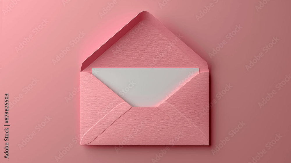 3D Render of Open Pink Envelope with Blank White Card Inside on Pastel Background Top View Copy Space Concept 3D Render of Open Pink Envelope with Blank White Card Inside on Pastel Background Top View Copy Space Concept