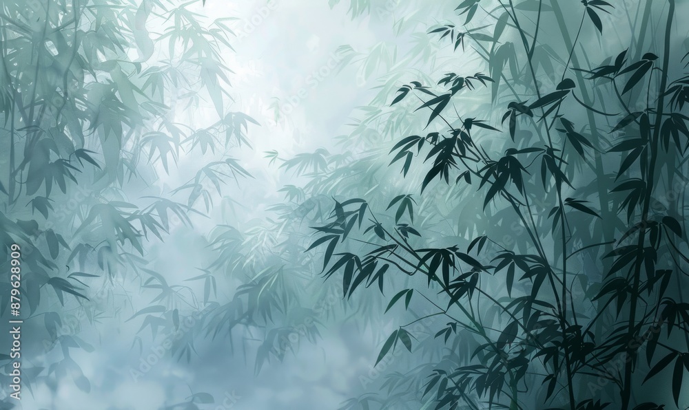 close-up, realistic, portrait of a misty morning in a bamboo forest close-up, realistic, portrait of a misty morning in a bamboo forest