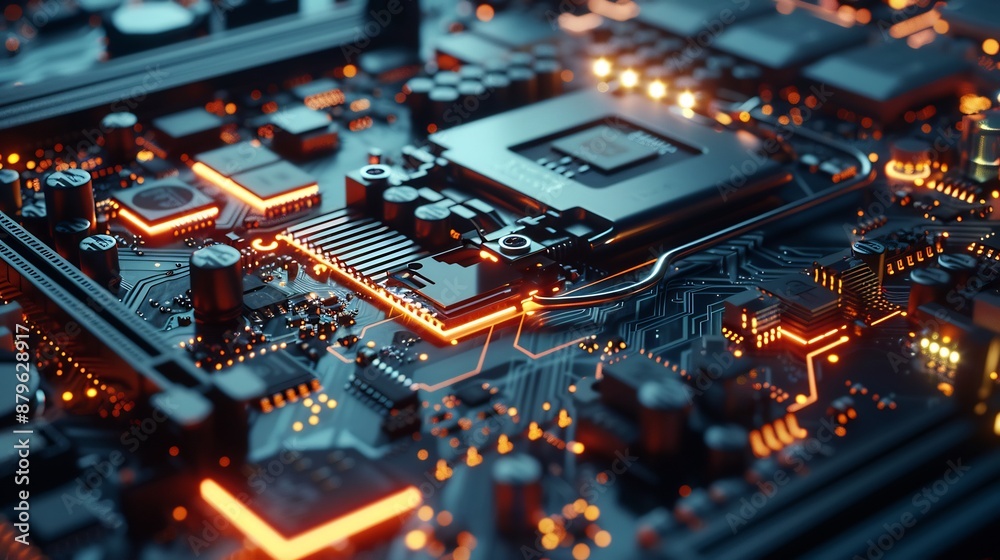 Glowing Circuit Board Close Up Glowing Circuit Board Close Up