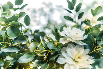 watercolor floral illustration white flowers green and gold leaf frame border for wedding stationary greetings wallpapers fashion background eucalyptus olive green leaves etc
