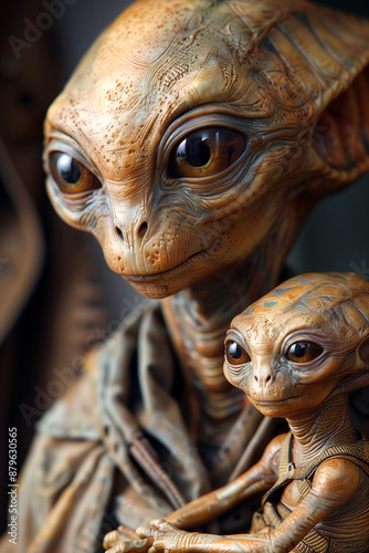 Portrait of an alien mother with her alien baby. © tynza