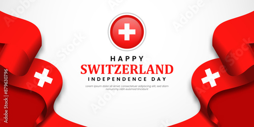Happy Swiss Switzerland Independence Day 1 August with waving flags copy space background