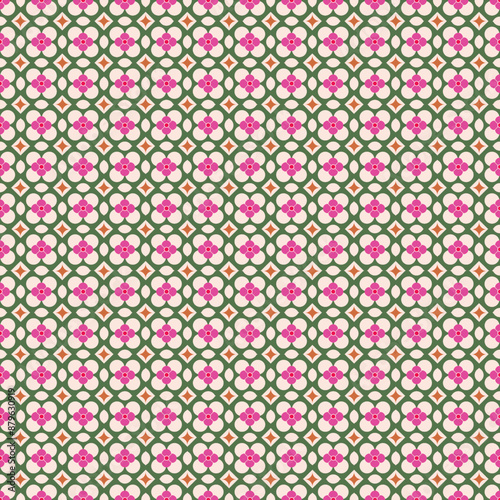Retro Geometric Florals Seamless Pattern Tile Style Simple Shapes Beautiful Color