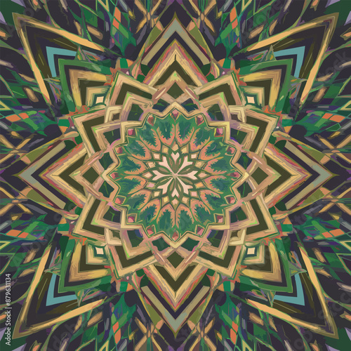 Islamic motif, geometric star patterns, gold and teal tones, digital art, soft lighting, high detail, 