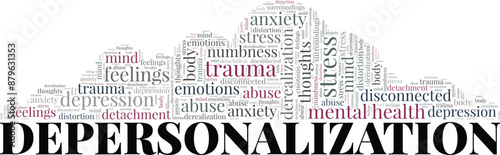 Depersonalization word cloud conceptual design isolated on white background.