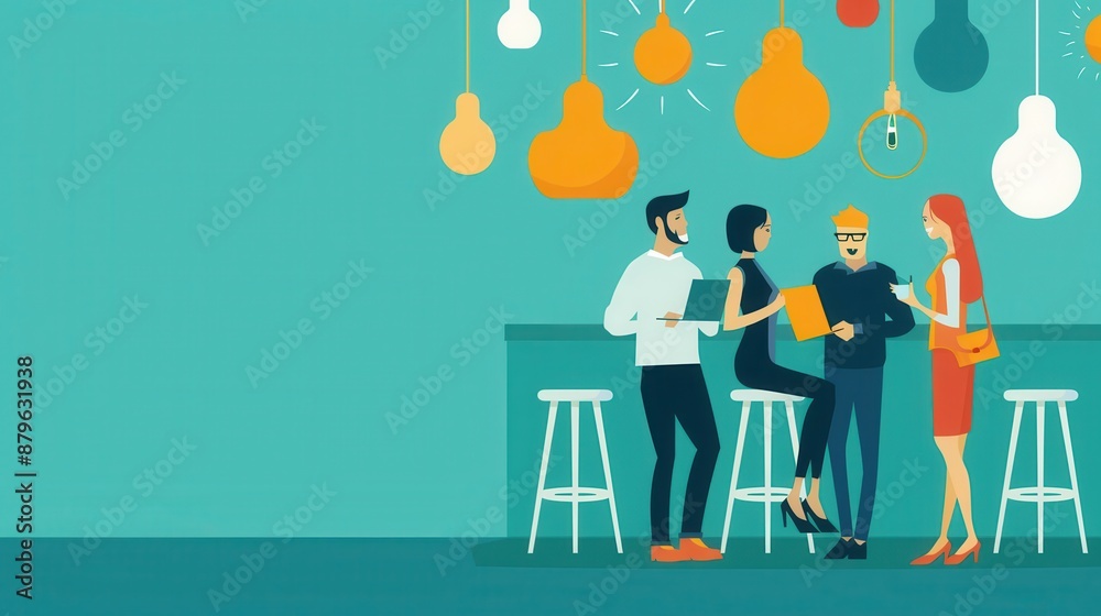 Startup networking event, entrepreneurs connecting with peers, flat design illustration