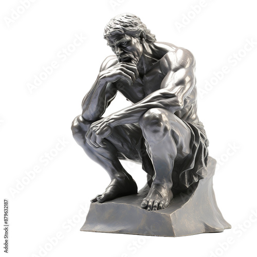 illustration of Thinker sculpture depicting, Isolated on transparent PNG background, Generative ai