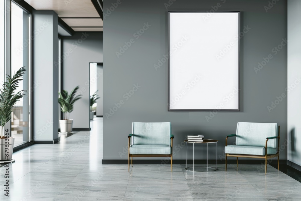 Fototapeta premium Minimalistic Modern Office Waiting Area with Blank Advertising Billboard