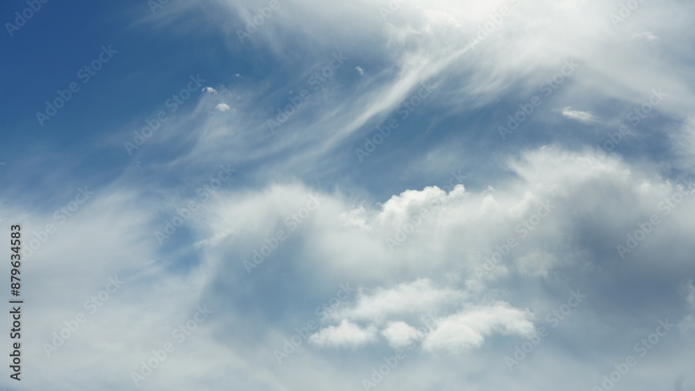 The blue sky view with the white clouds in the sunny day