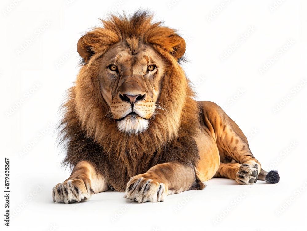 Majestic Lion Resting on a White Background Majestic Lion Resting on a White Background