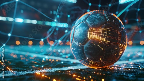 Futuristic Soccer Ball with Glowing Network Lines