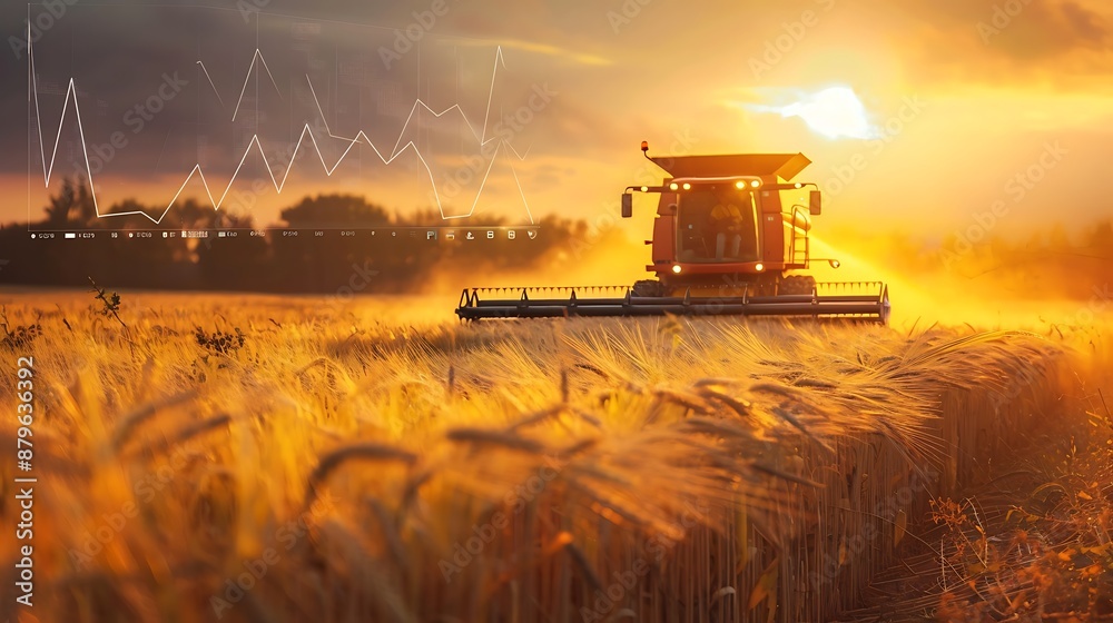 Fototapeta premium Harvesting Wheat at Sunset