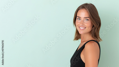 Australian fashionable woman in black sundress happy lifestyle isolated