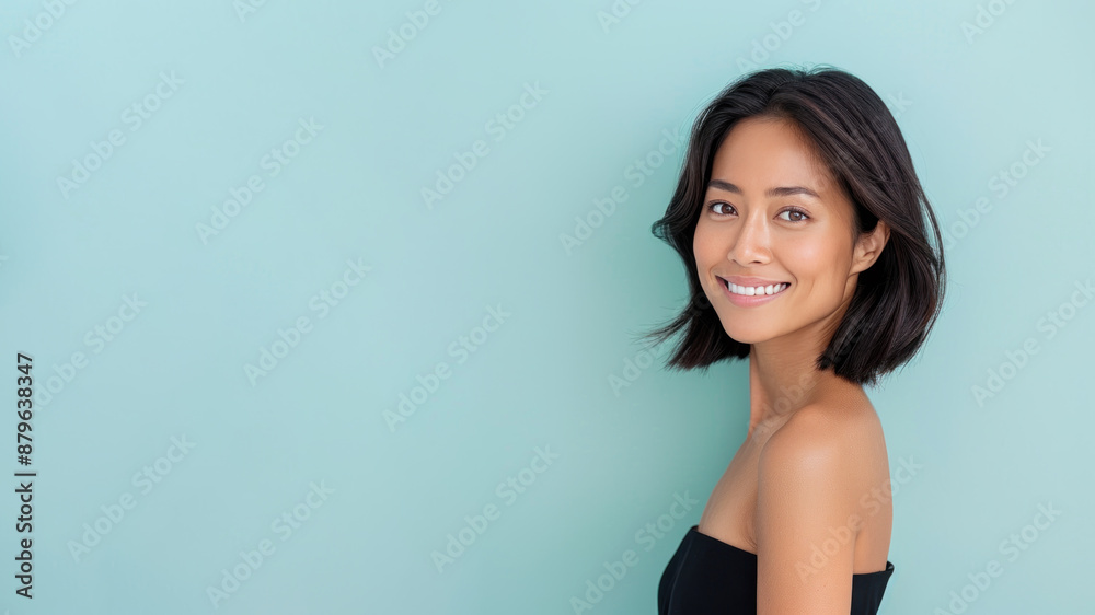 Indonesian fashionable woman in black sundress happy lifestyle isolated