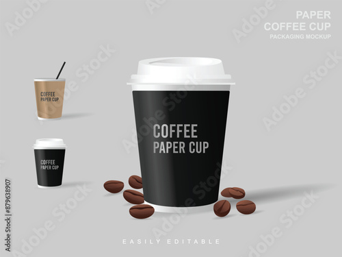 3d Realistic Paper or Plastic Disposable Tea, Coffee Cup Set. Stock Vector Illustration
