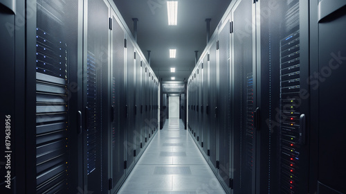 Modern Data Center with Secure High-Tech Servers and Efficient Cooling Systems