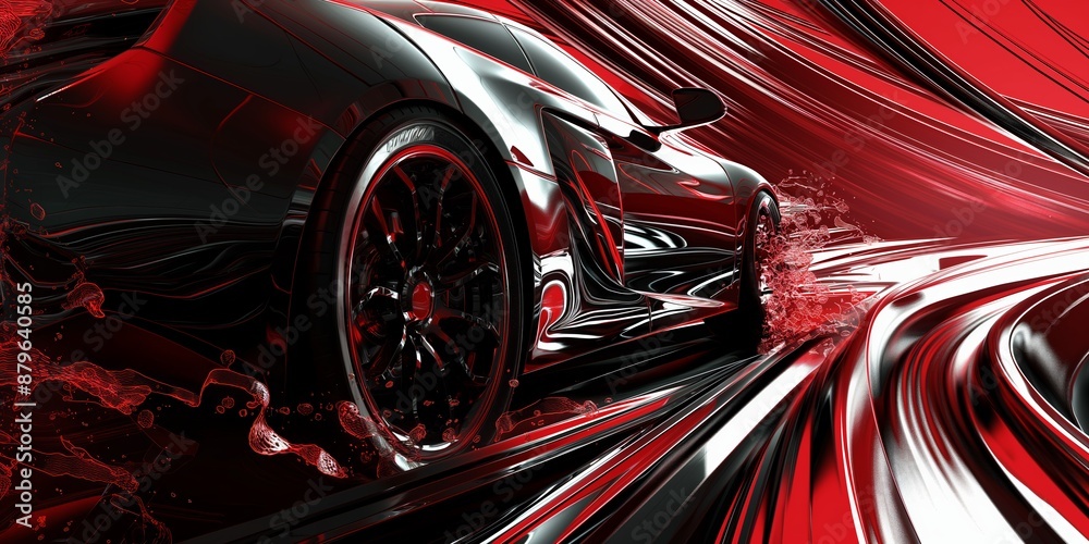 Sleek black sports car driving through a futuristic red tunnel vibrant motion speed and power concept Sleek black sports car driving through a futuristic red tunnel vibrant motion speed and power concept