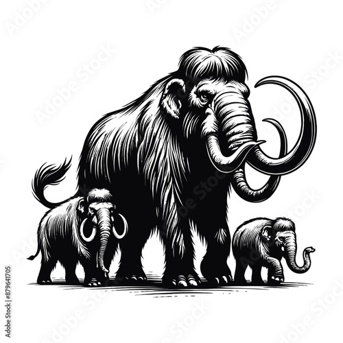 Mammoth family silhouette vector