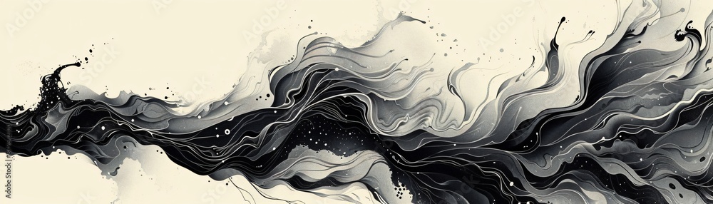 Dynamic black and white line drawing with fluid shapes and intricate details creating a captivating and elegant wallpaper design Dynamic black and white line drawing with fluid shapes and intricate details creating a captivating and elegant wallpaper design