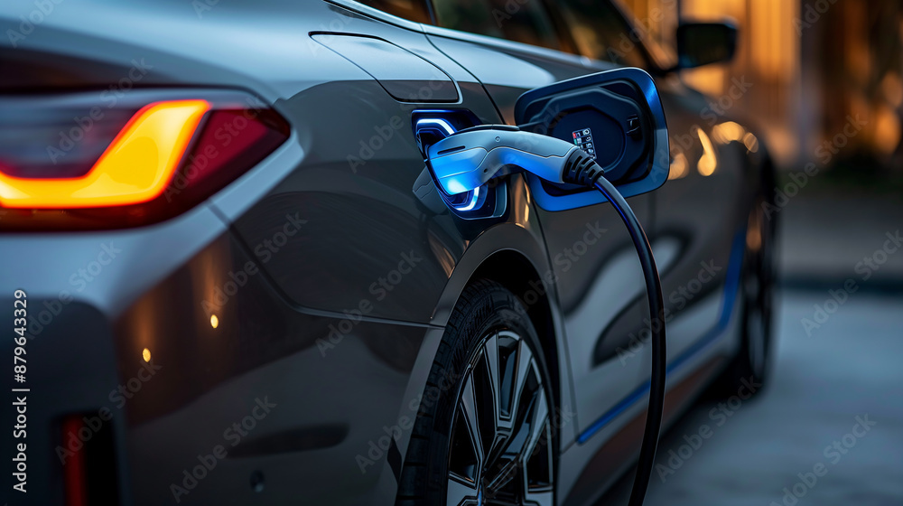 Modern electric car charging batteries at public station Modern electric car charging batteries at public station