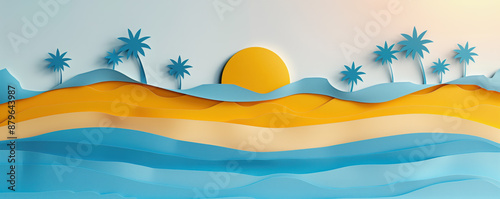 Abstract illustration as an applique cutting from paper of beach vacation concept.