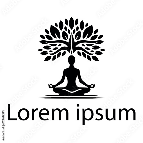 A black yoga tree   logo on  simple white background