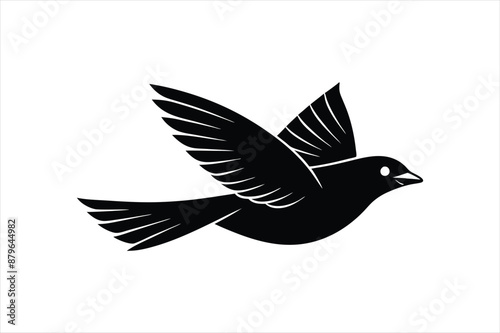 a minimalist beautiful linocut flying Grosbeak bird silhouette black vector artwork illustration