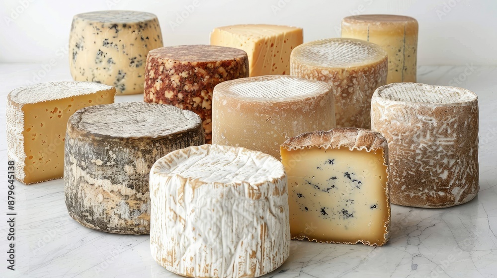 Artisanal cheese wheels with a variety of textures Artisanal cheese wheels with a variety of textures