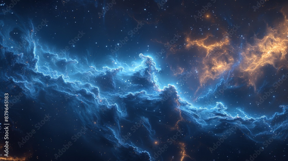 Obraz premium Fantastic galactic background style, blue and black, photo. Generative AI