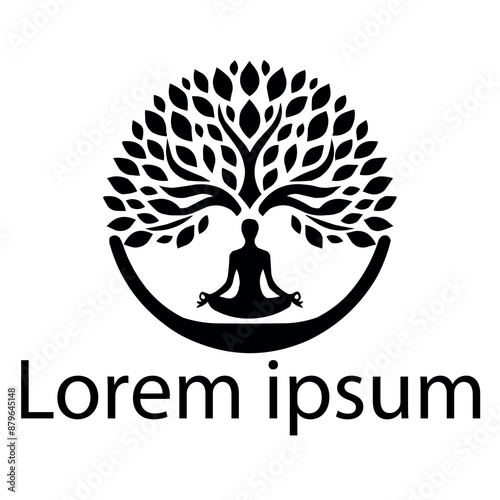 A black yoga tree   logo on  simple white background